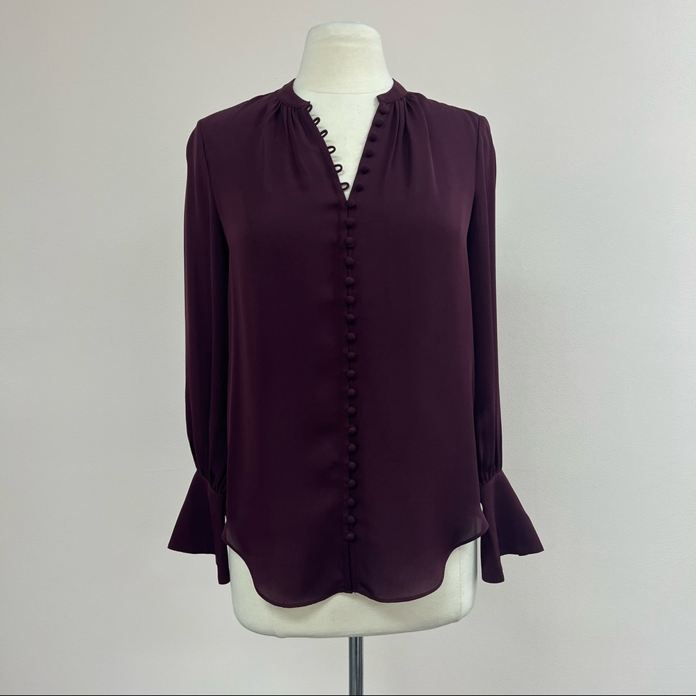 Joie Silk Tariana Button Down Blouse in Burgundy